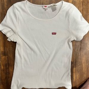 Levi White Ribbed T Shirt Size M